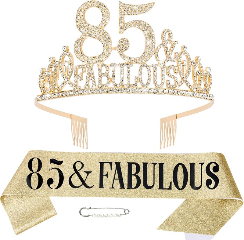 Hapdoo 85th Birthday Decorations, 85th Birthday Sash and Tiara for Women, Happy 85 Birthday Decorations for Women, 85 and Fabulous Birthday Decorations - Image 1